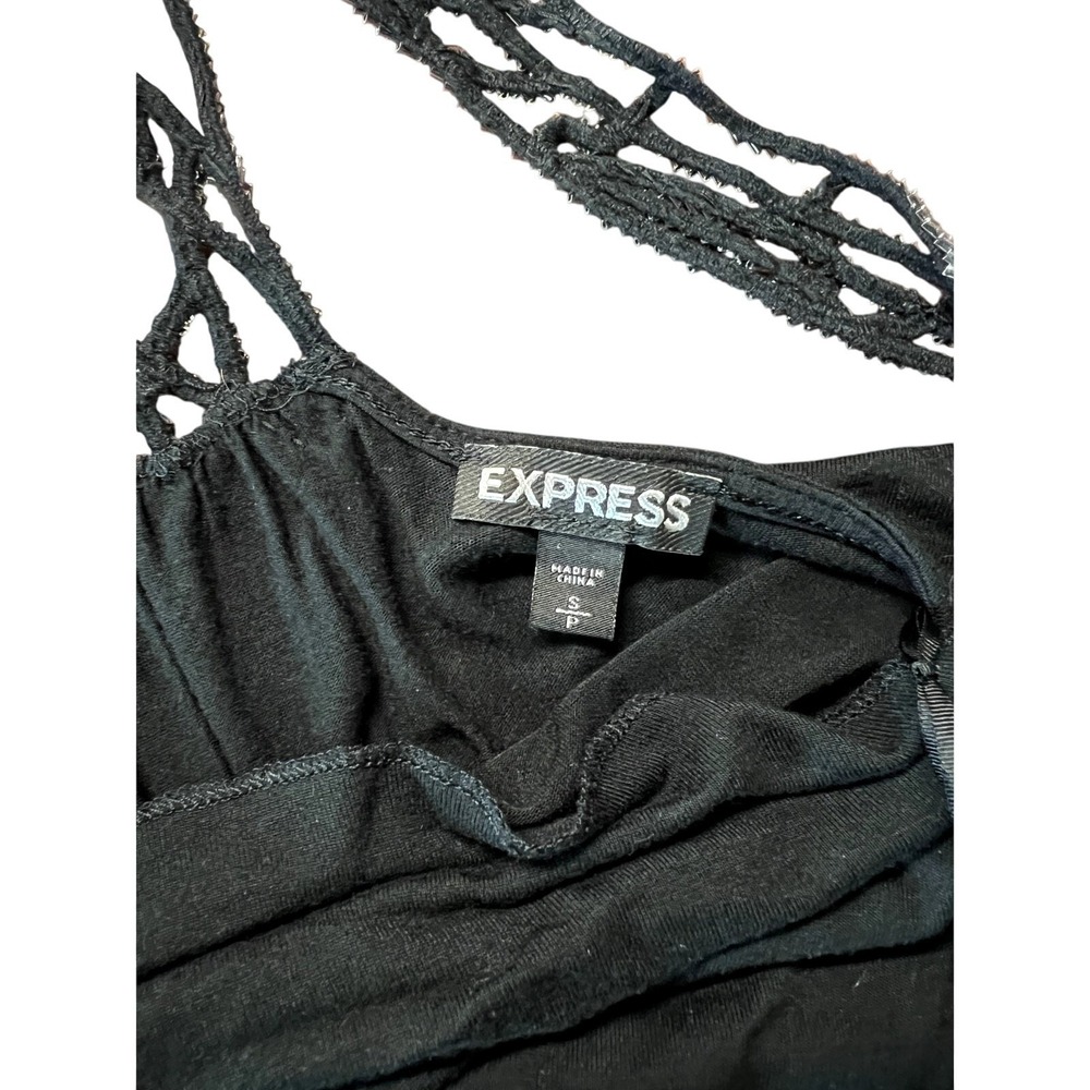 Express Black Beaded Macrame Racerback Tank Top Womens Small Silver Embellished - Picture 4 of 4